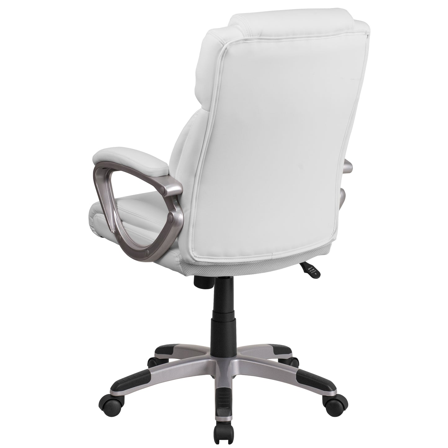 Carolyn Mid-Back White LeatherSoft Executive Swivel Office Chair with Padded Arms White