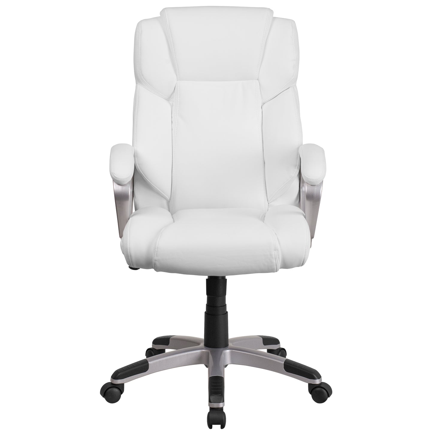 Carolyn Mid-Back White LeatherSoft Executive Swivel Office Chair with Padded Arms White