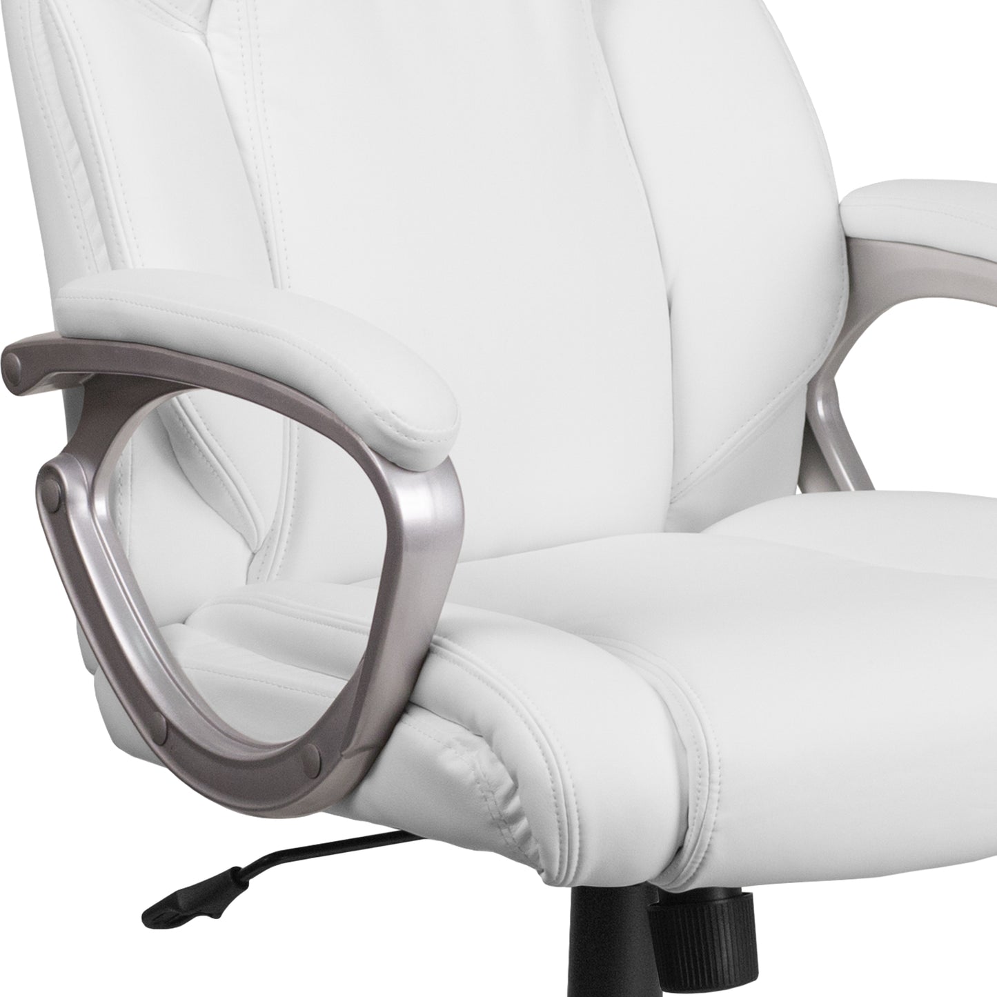 Carolyn Mid-Back White LeatherSoft Executive Swivel Office Chair with Padded Arms White