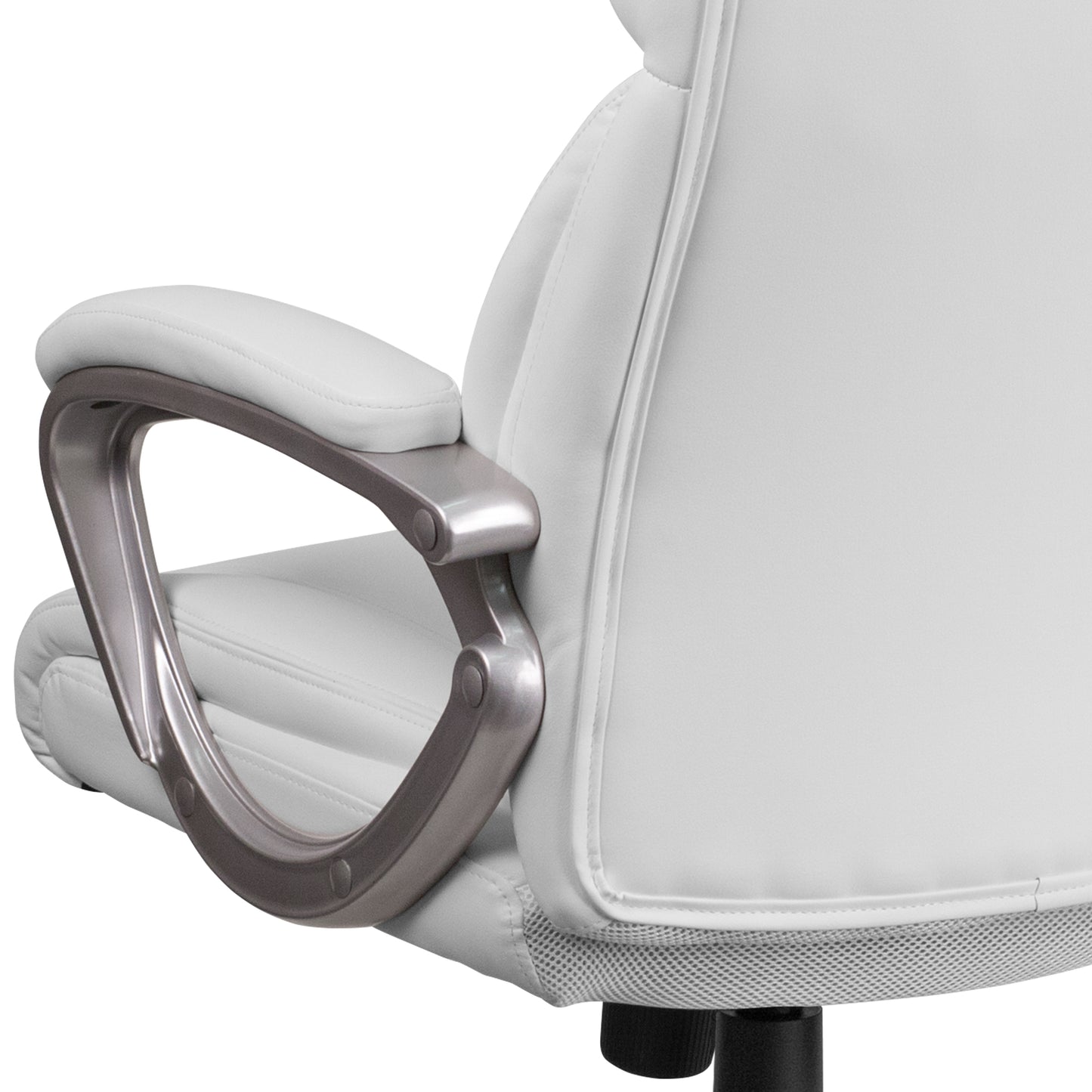 Carolyn Mid-Back White LeatherSoft Executive Swivel Office Chair with Padded Arms White