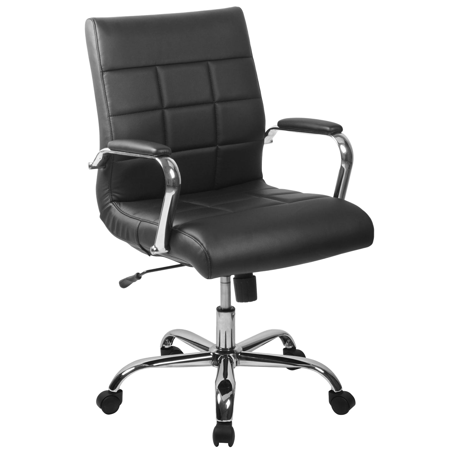 Vivian Mid-Back Black Vinyl Executive Swivel Office Chair with Chrome Base and Arms Black