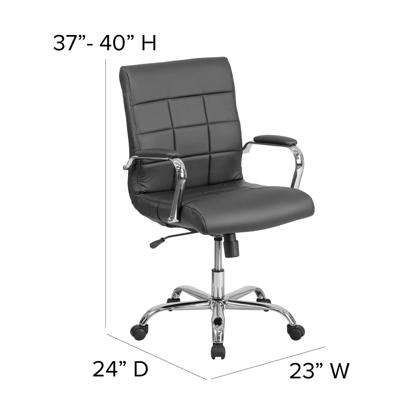 Vivian Mid-Back Black Vinyl Executive Swivel Office Chair with Chrome Base and Arms Black