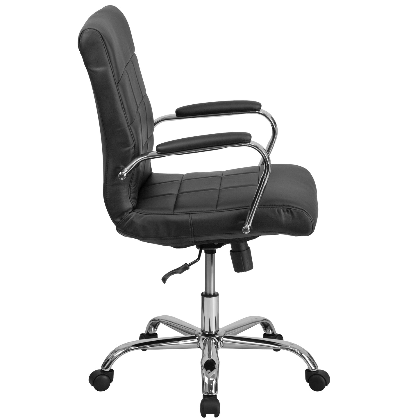 Vivian Mid-Back Black Vinyl Executive Swivel Office Chair with Chrome Base and Arms Black