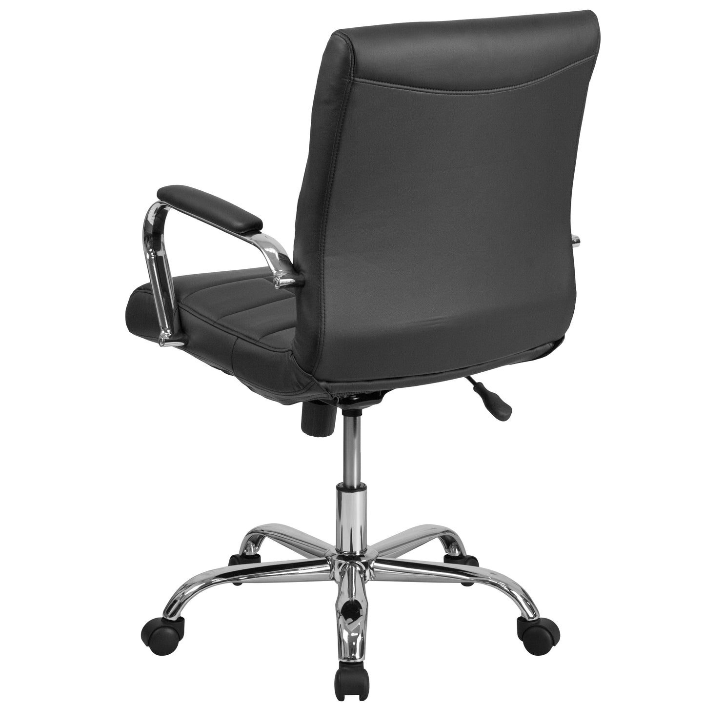 Vivian Mid-Back Black Vinyl Executive Swivel Office Chair with Chrome Base and Arms Black