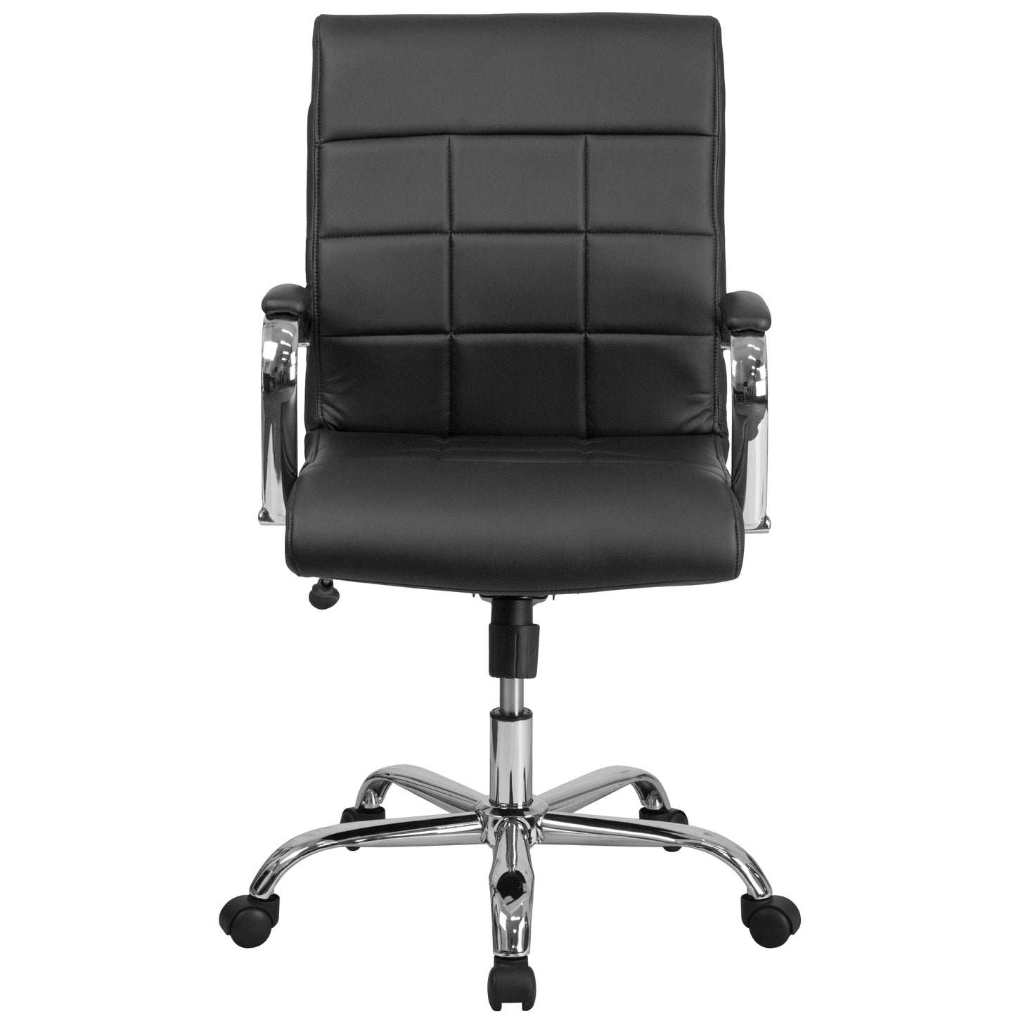 Vivian Mid-Back Black Vinyl Executive Swivel Office Chair with Chrome Base and Arms Black