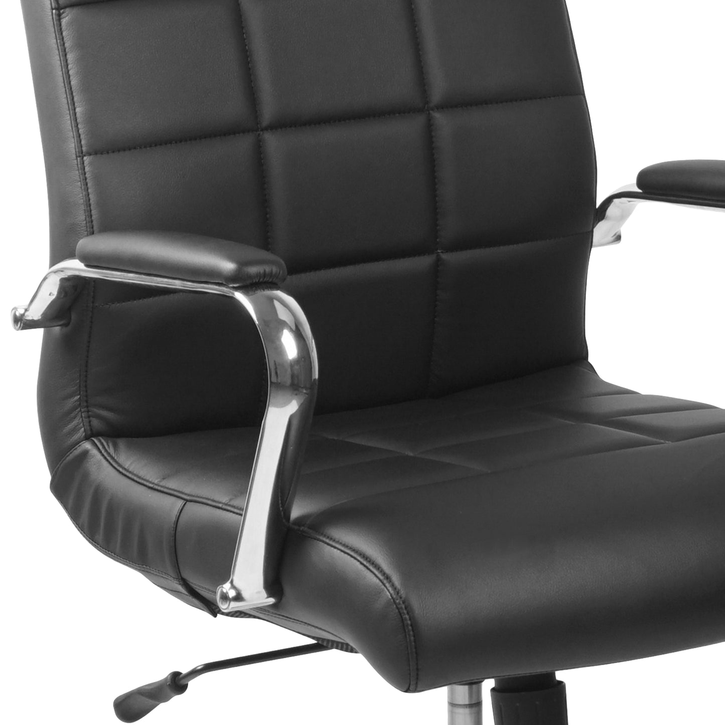 Vivian Mid-Back Black Vinyl Executive Swivel Office Chair with Chrome Base and Arms Black