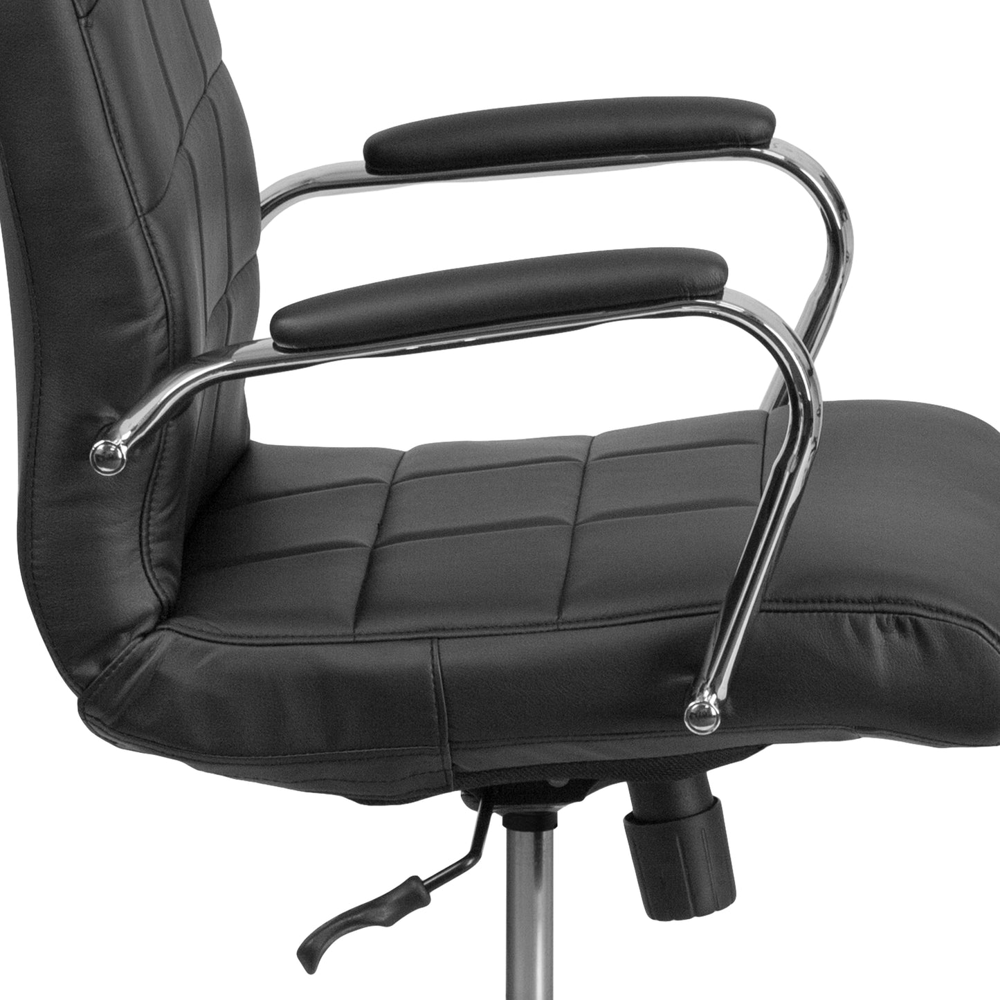 Vivian Mid-Back Black Vinyl Executive Swivel Office Chair with Chrome Base and Arms Black