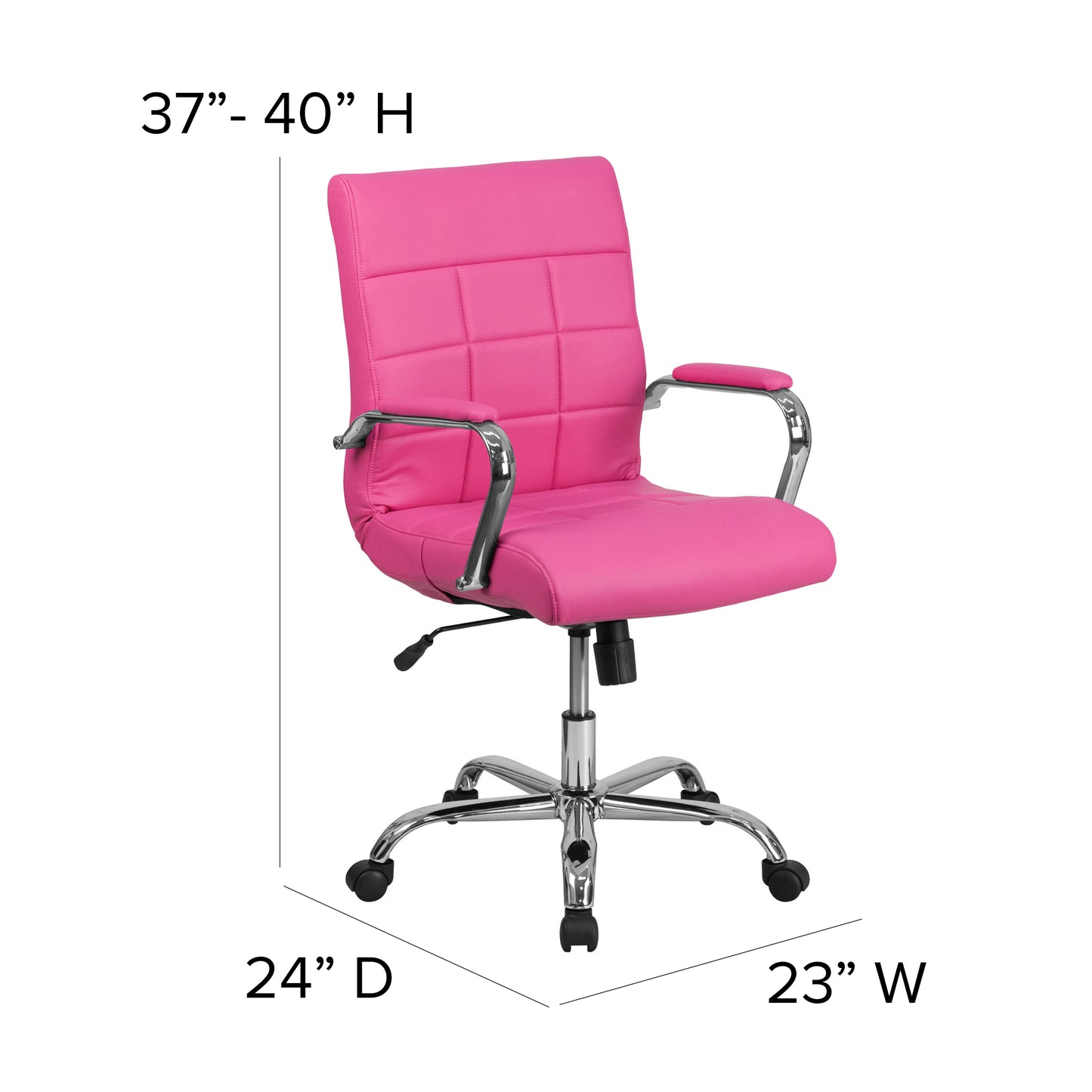 Vivian Mid-Back Pink Vinyl Executive Swivel Office Chair with Chrome Base and Arms Pink