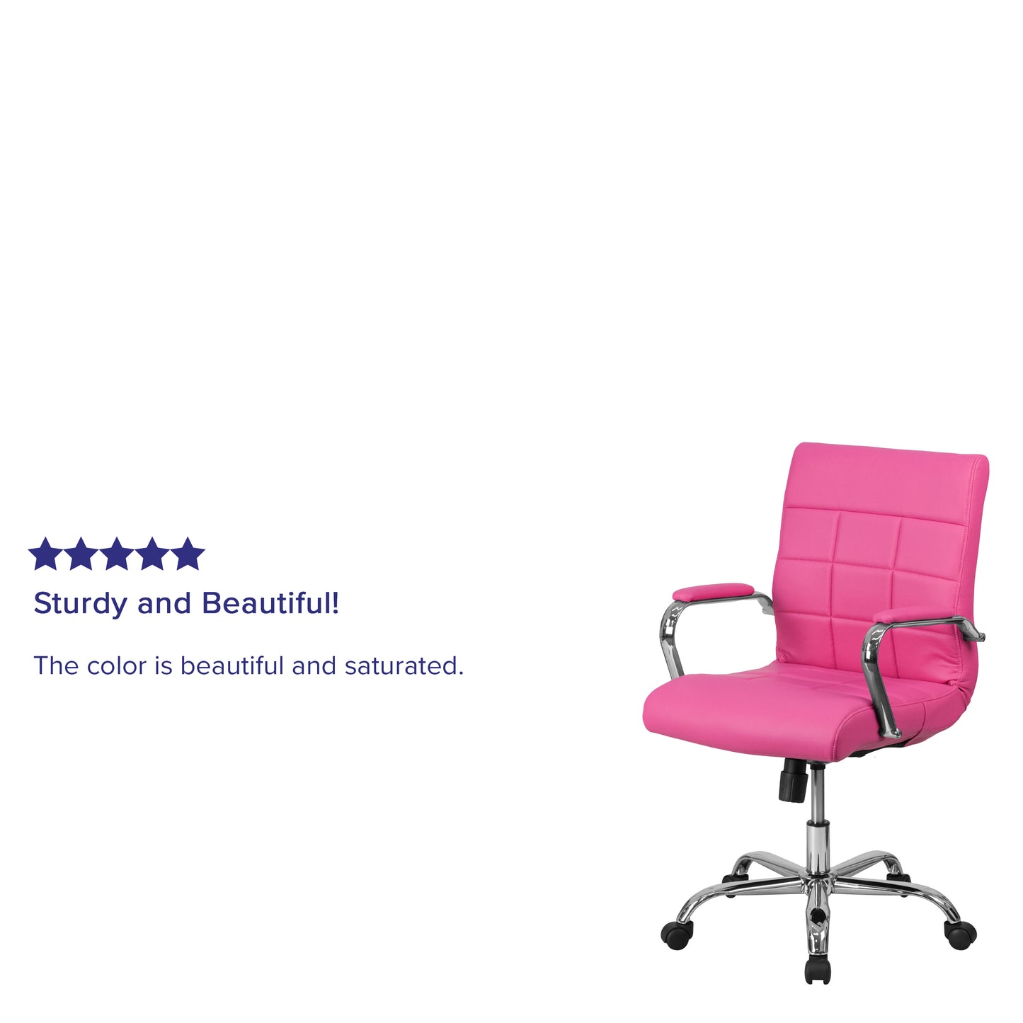Vivian Mid-Back Pink Vinyl Executive Swivel Office Chair with Chrome Base and Arms Pink