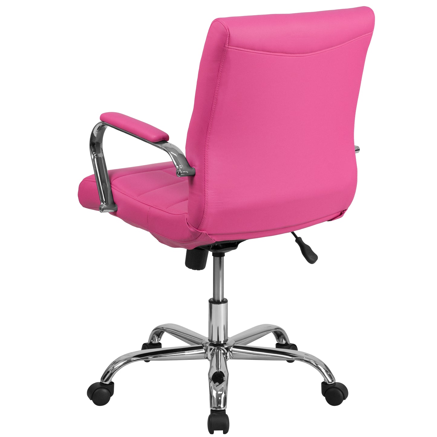 Vivian Mid-Back Pink Vinyl Executive Swivel Office Chair with Chrome Base and Arms Pink