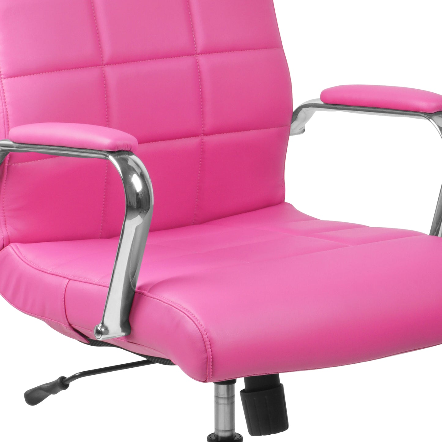 Vivian Mid-Back Pink Vinyl Executive Swivel Office Chair with Chrome Base and Arms Pink