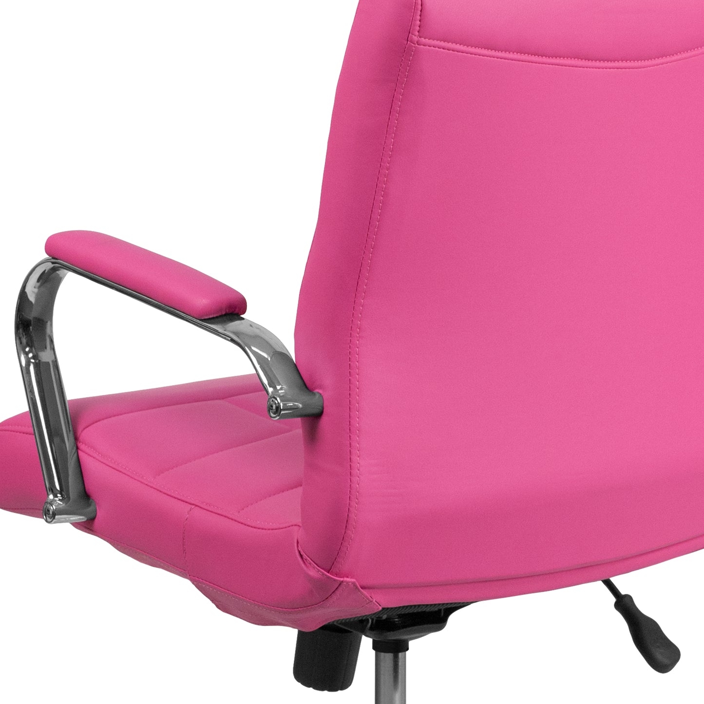 Vivian Mid-Back Pink Vinyl Executive Swivel Office Chair with Chrome Base and Arms Pink