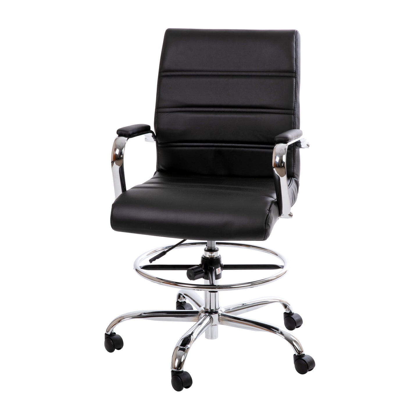 Whitney Mid-Back Black LeatherSoft Drafting Chair with Adjustable Foot Ring and Chrome Base Black
