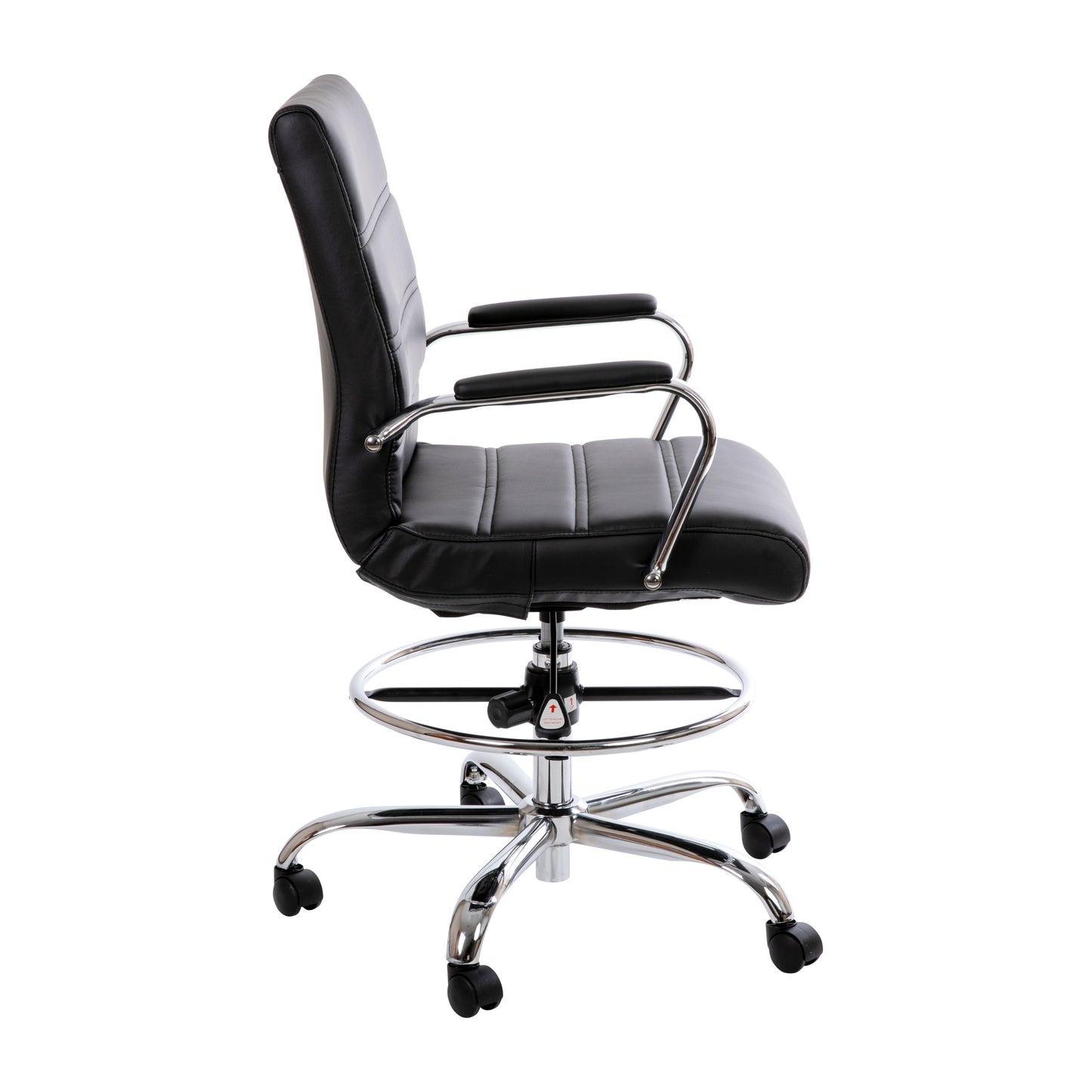 Whitney Mid-Back Black LeatherSoft Drafting Chair with Adjustable Foot Ring and Chrome Base Black