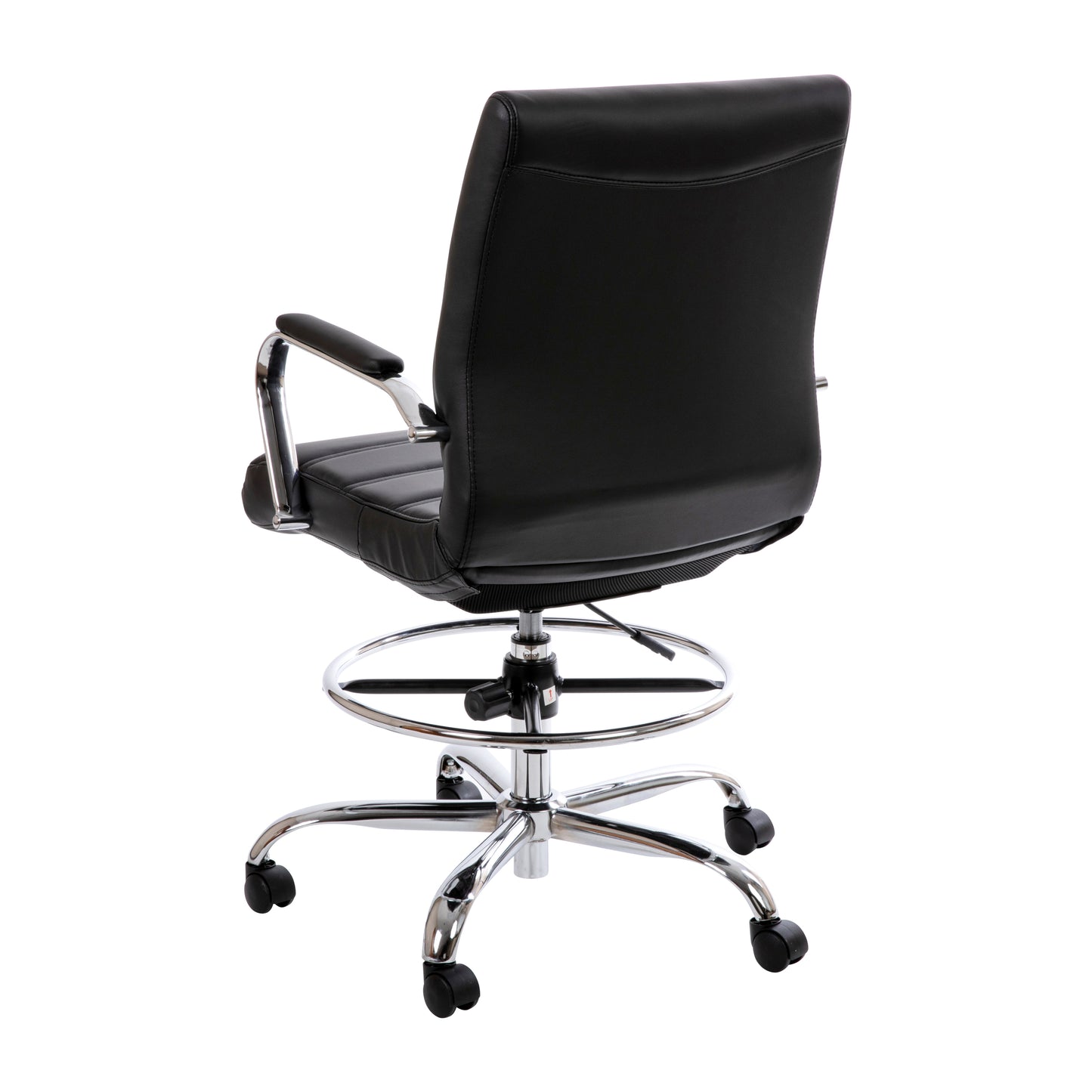 Whitney Mid-Back Black LeatherSoft Drafting Chair with Adjustable Foot Ring and Chrome Base Black