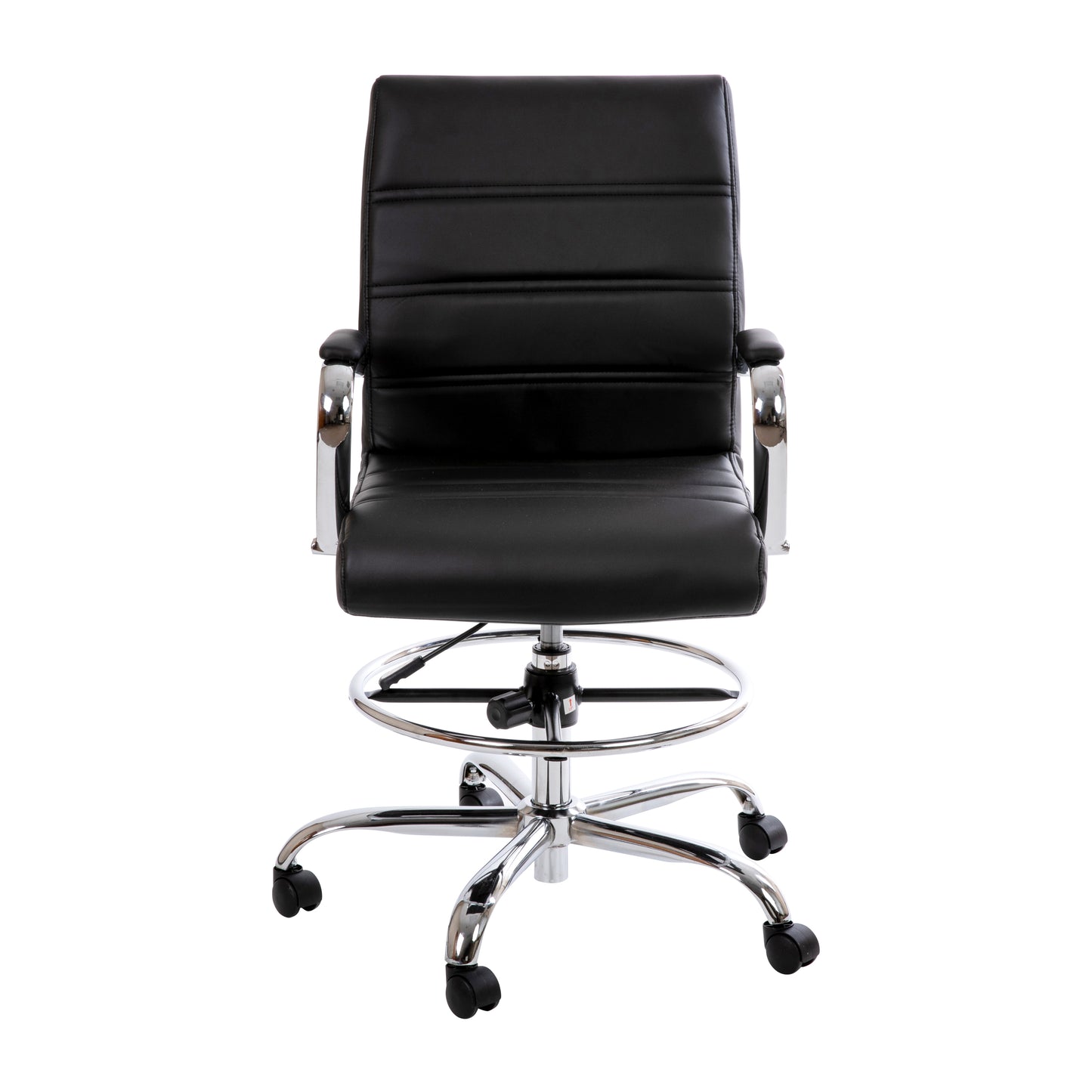 Whitney Mid-Back Black LeatherSoft Drafting Chair with Adjustable Foot Ring and Chrome Base Black