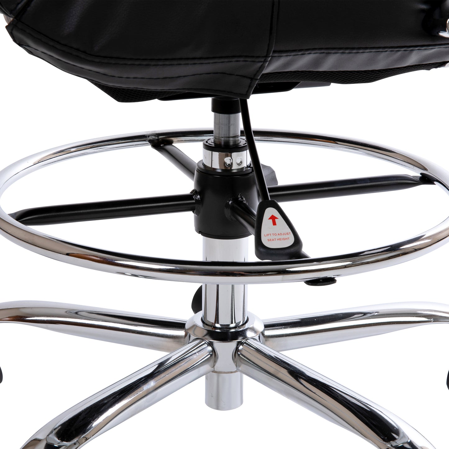 Whitney Mid-Back Black LeatherSoft Drafting Chair with Adjustable Foot Ring and Chrome Base Black