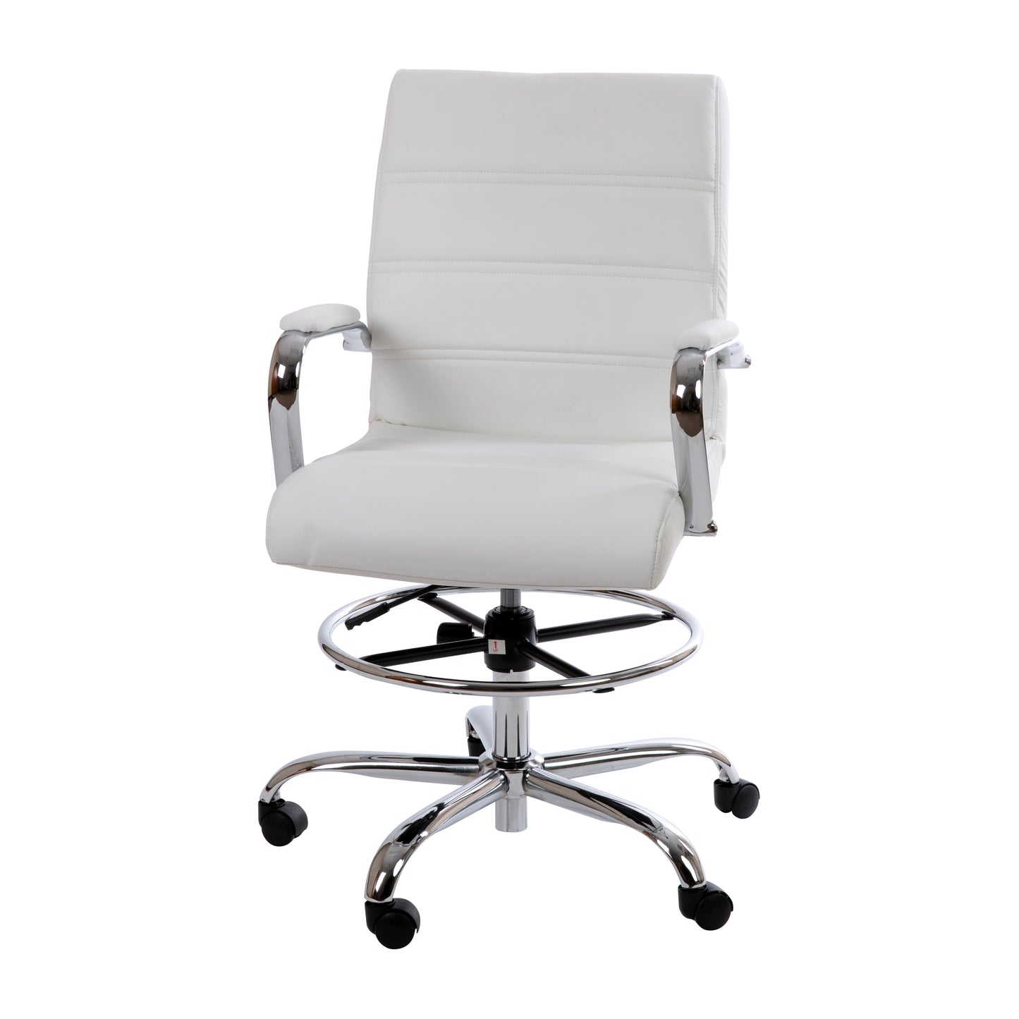 Whitney Mid-Back White LeatherSoft Drafting Chair with Adjustable Foot Ring and Chrome Base White