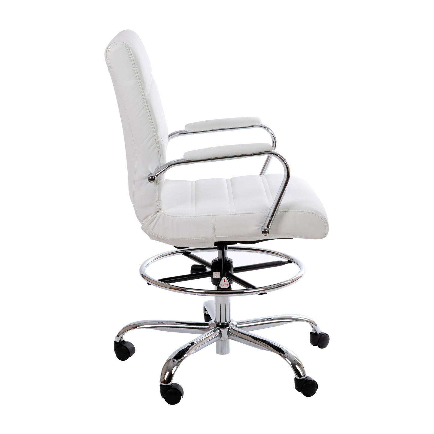 Whitney Mid-Back White LeatherSoft Drafting Chair with Adjustable Foot Ring and Chrome Base White
