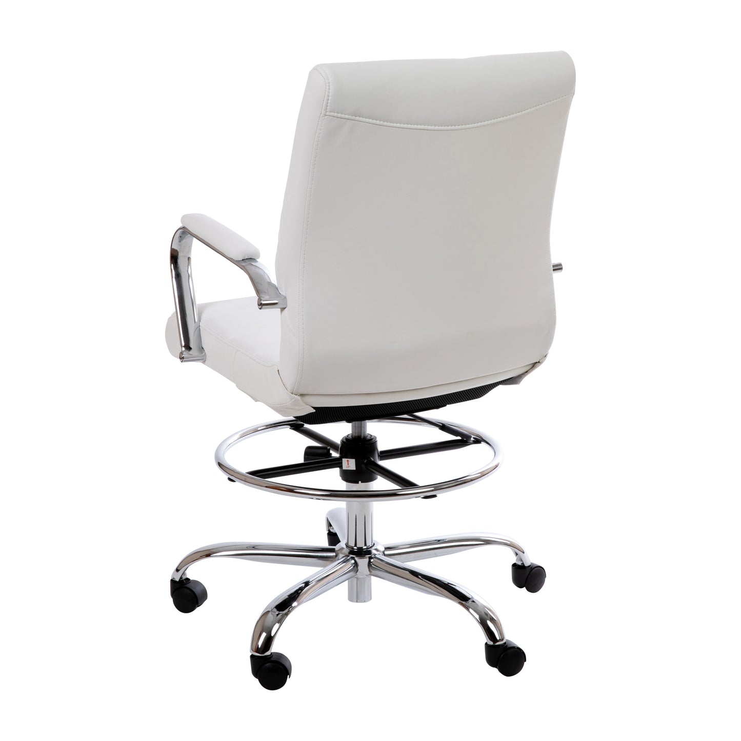 Whitney Mid-Back White LeatherSoft Drafting Chair with Adjustable Foot Ring and Chrome Base White