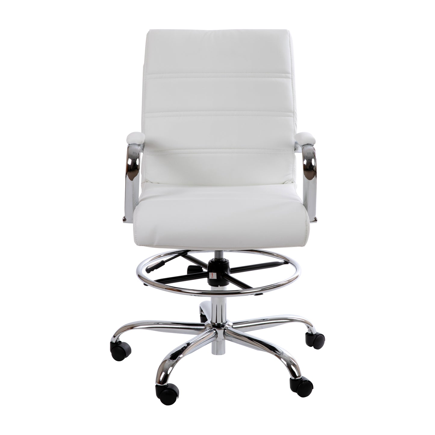 Whitney Mid-Back White LeatherSoft Drafting Chair with Adjustable Foot Ring and Chrome Base White