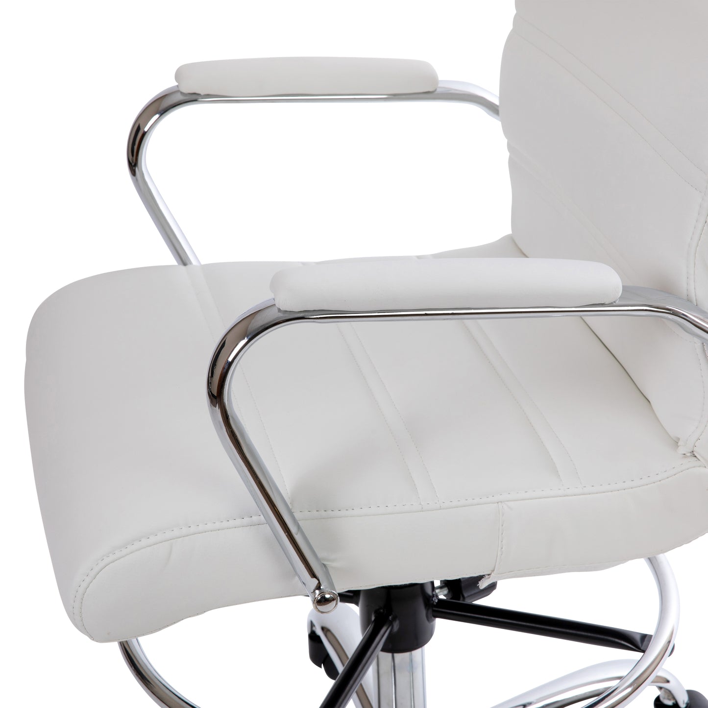 Whitney Mid-Back White LeatherSoft Drafting Chair with Adjustable Foot Ring and Chrome Base White