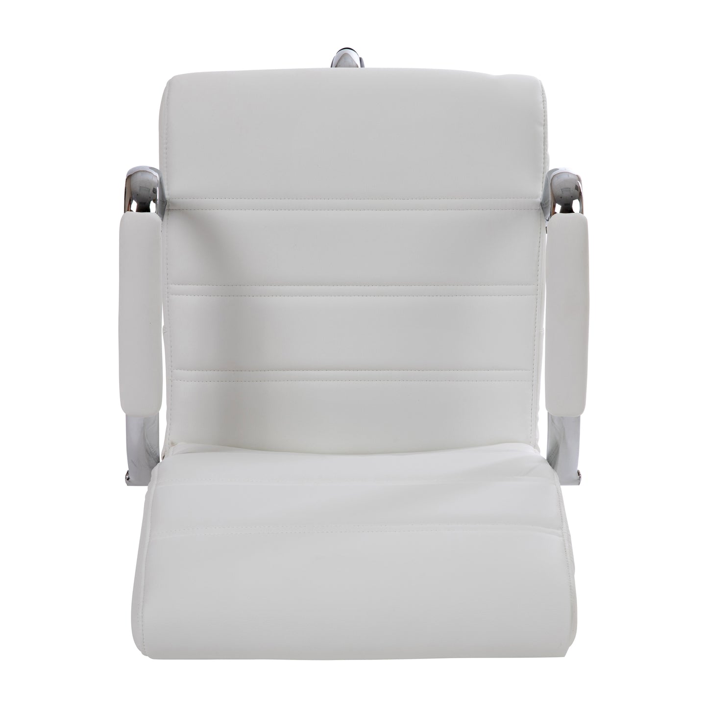 Whitney Mid-Back White LeatherSoft Drafting Chair with Adjustable Foot Ring and Chrome Base White