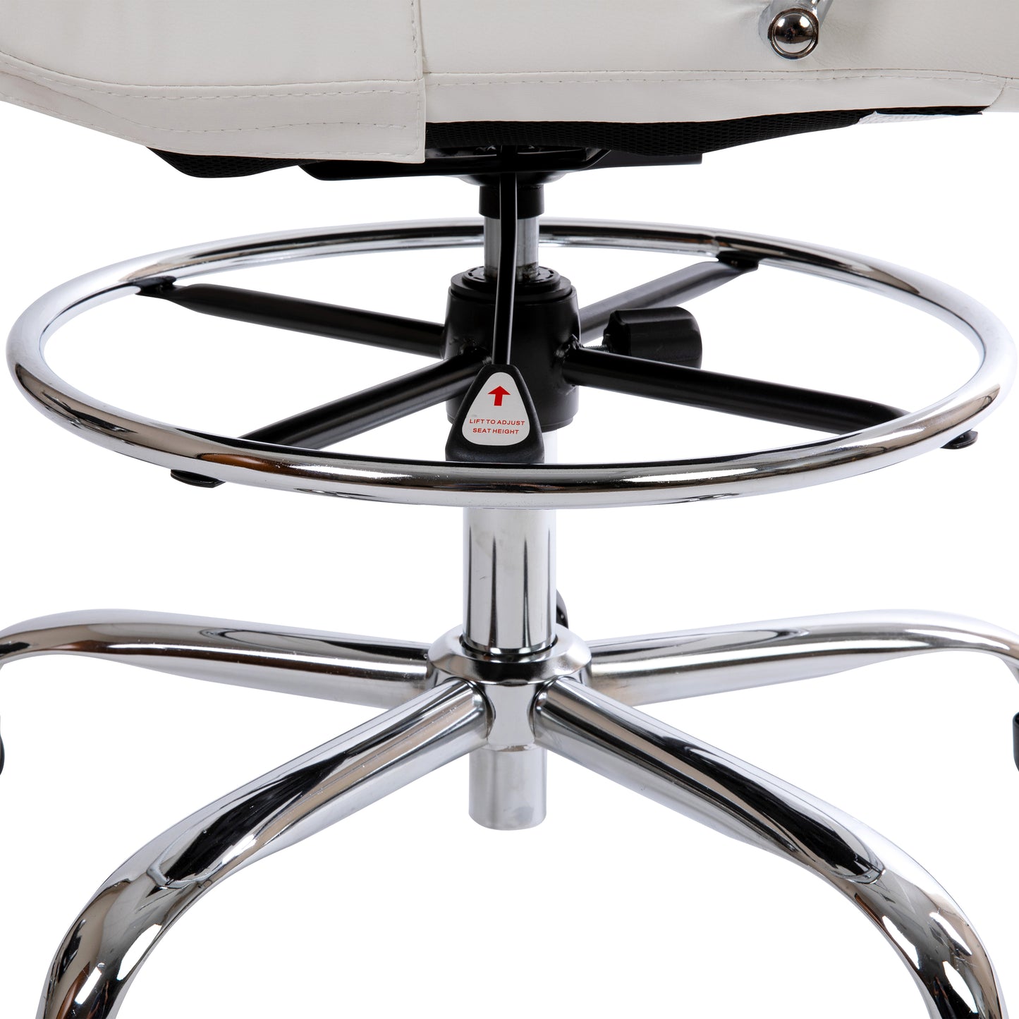 Whitney Mid-Back White LeatherSoft Drafting Chair with Adjustable Foot Ring and Chrome Base White