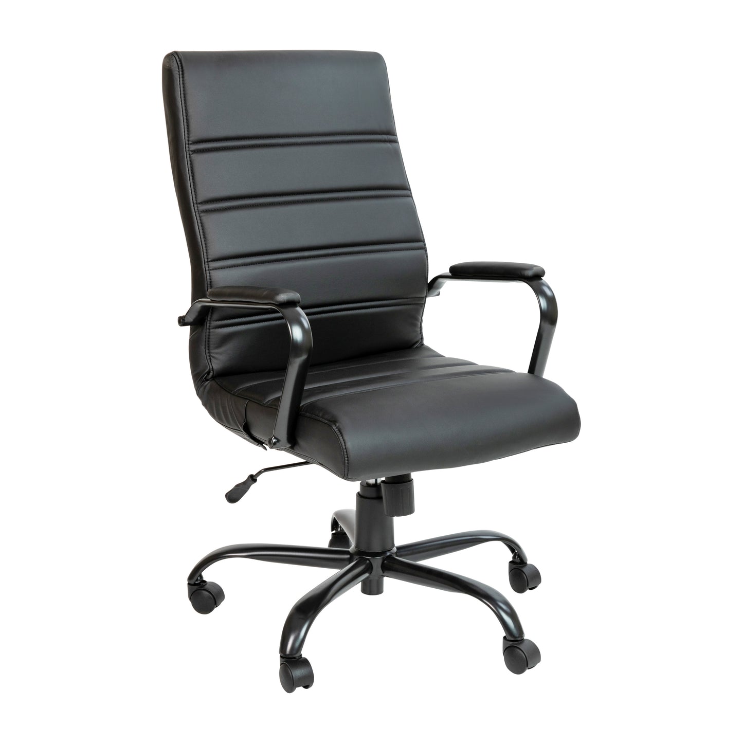 Whitney High Back Black LeatherSoft Executive Swivel Office Chair with Black Frame and Arms Black LeatherSoft/Black Frame