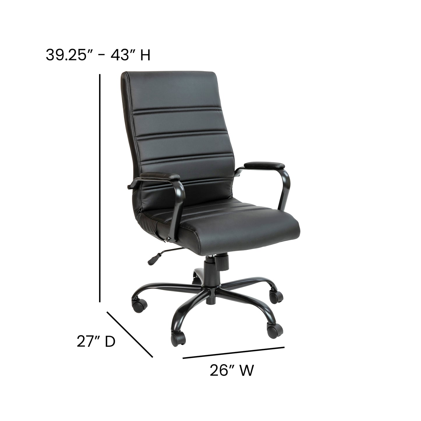 Whitney High Back Black LeatherSoft Executive Swivel Office Chair with Black Frame and Arms Black LeatherSoft/Black Frame
