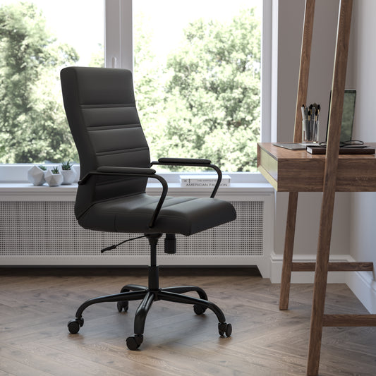 Whitney High Back Black LeatherSoft Executive Swivel Office Chair with Black Frame and Arms Black LeatherSoft/Black Frame GO-2286H-BK-BK-GG