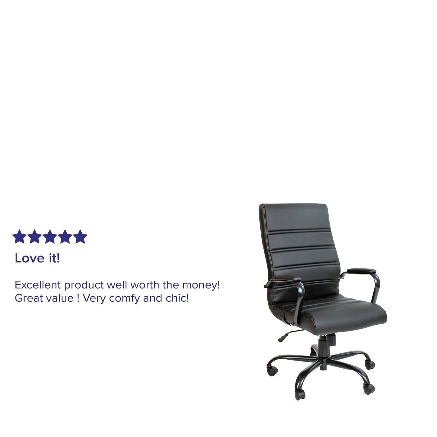Whitney High Back Black LeatherSoft Executive Swivel Office Chair with Black Frame and Arms Black LeatherSoft/Black Frame