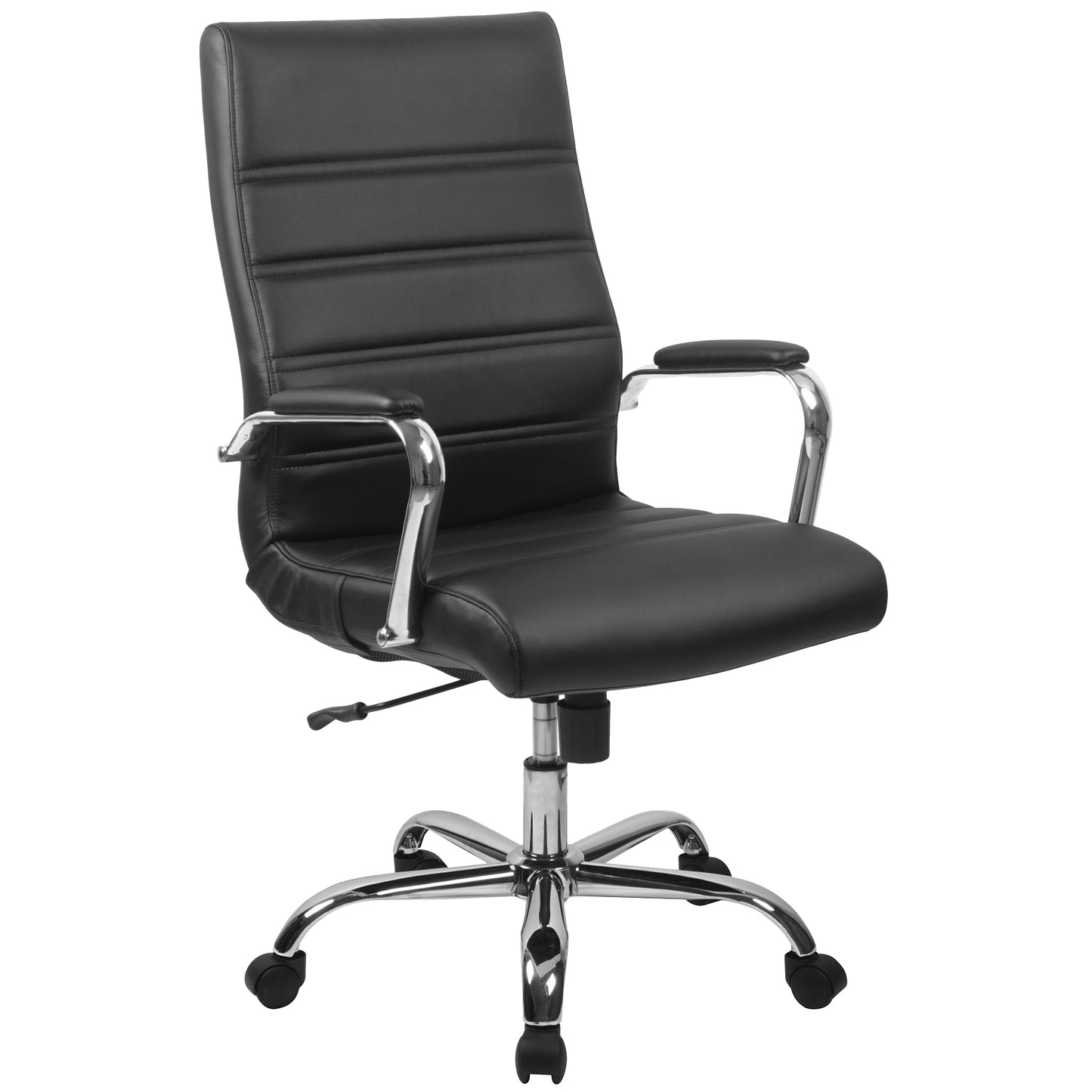 Whitney High Back Black LeatherSoft Executive Swivel Office Chair with Chrome Frame and Arms Black LeatherSoft/Chrome Frame