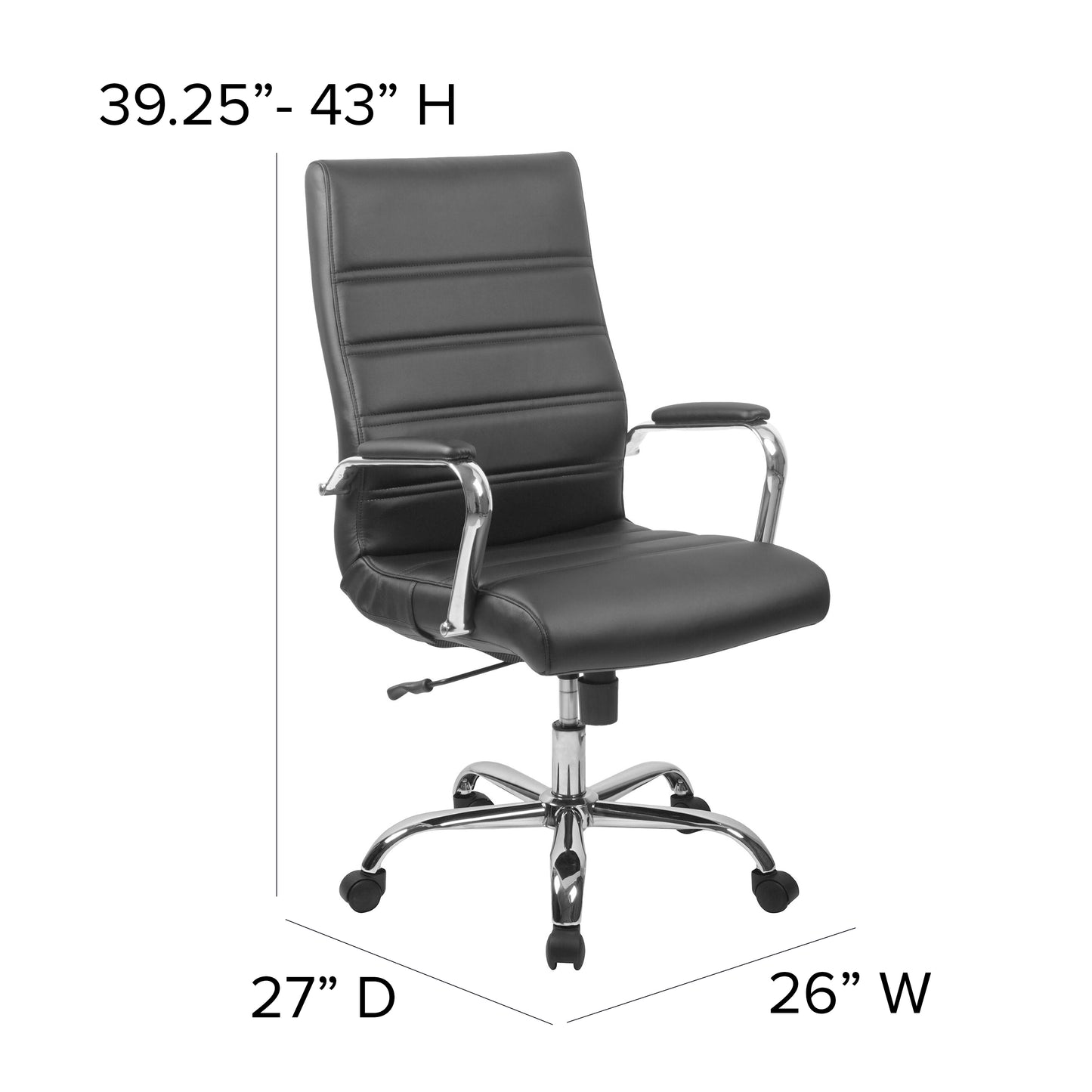 Whitney High Back Black LeatherSoft Executive Swivel Office Chair with Chrome Frame and Arms Black LeatherSoft/Chrome Frame