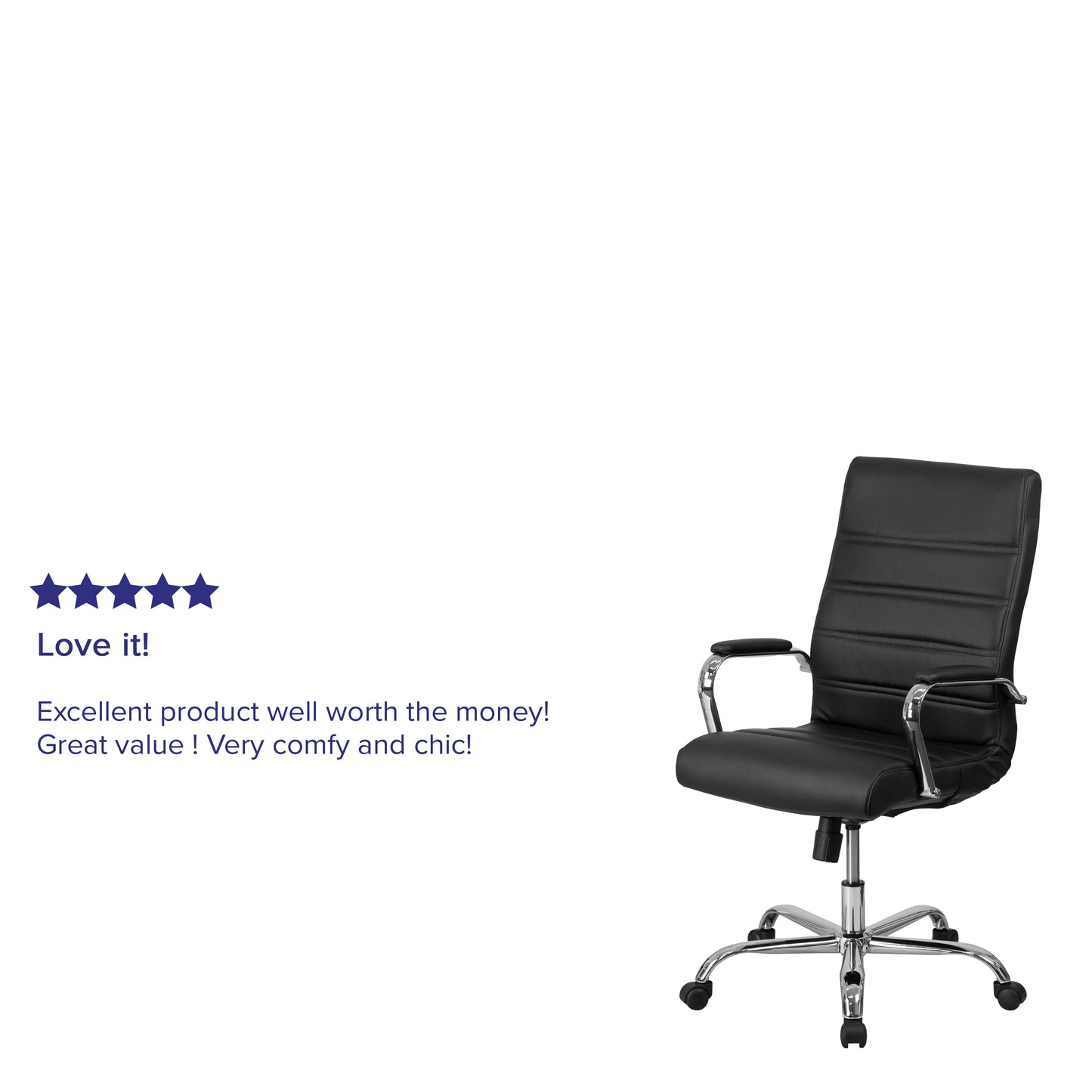 Whitney High Back Black LeatherSoft Executive Swivel Office Chair with Chrome Frame and Arms Black LeatherSoft/Chrome Frame