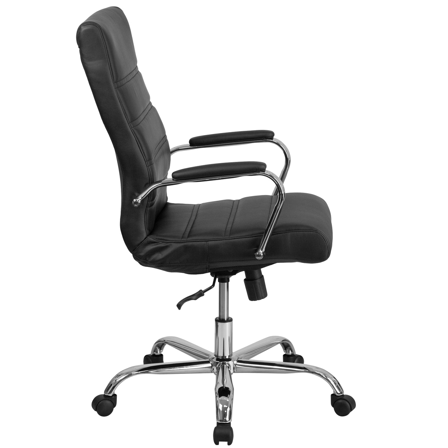 Whitney High Back Black LeatherSoft Executive Swivel Office Chair with Chrome Frame and Arms Black LeatherSoft/Chrome Frame