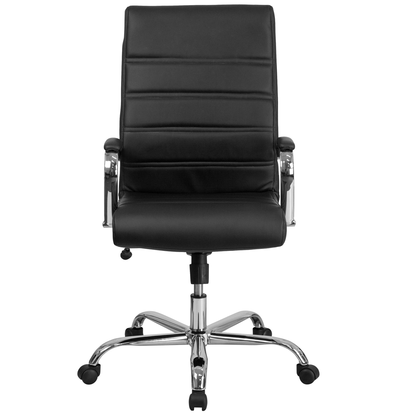 Whitney High Back Black LeatherSoft Executive Swivel Office Chair with Chrome Frame and Arms Black LeatherSoft/Chrome Frame