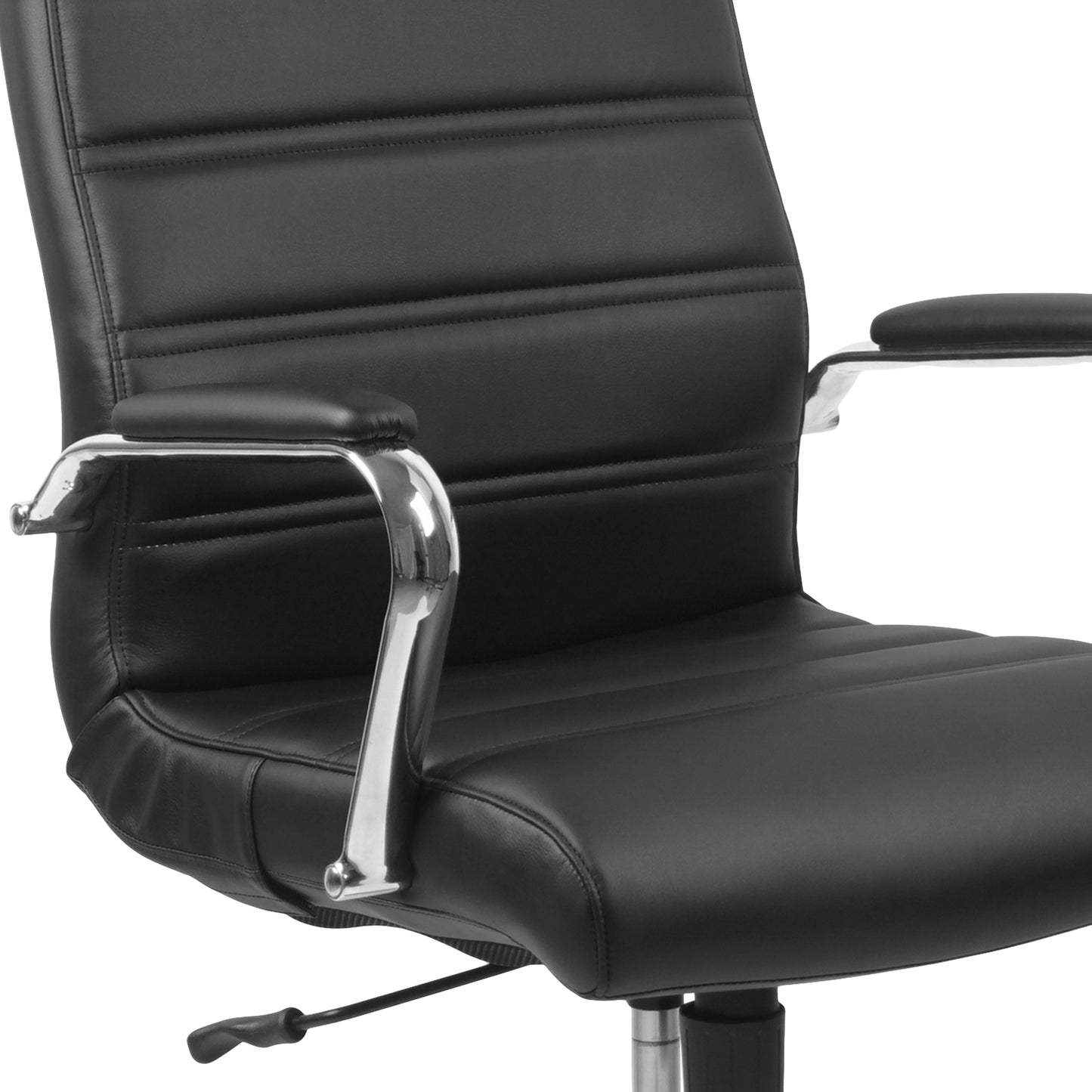 Whitney High Back Black LeatherSoft Executive Swivel Office Chair with Chrome Frame and Arms Black LeatherSoft/Chrome Frame