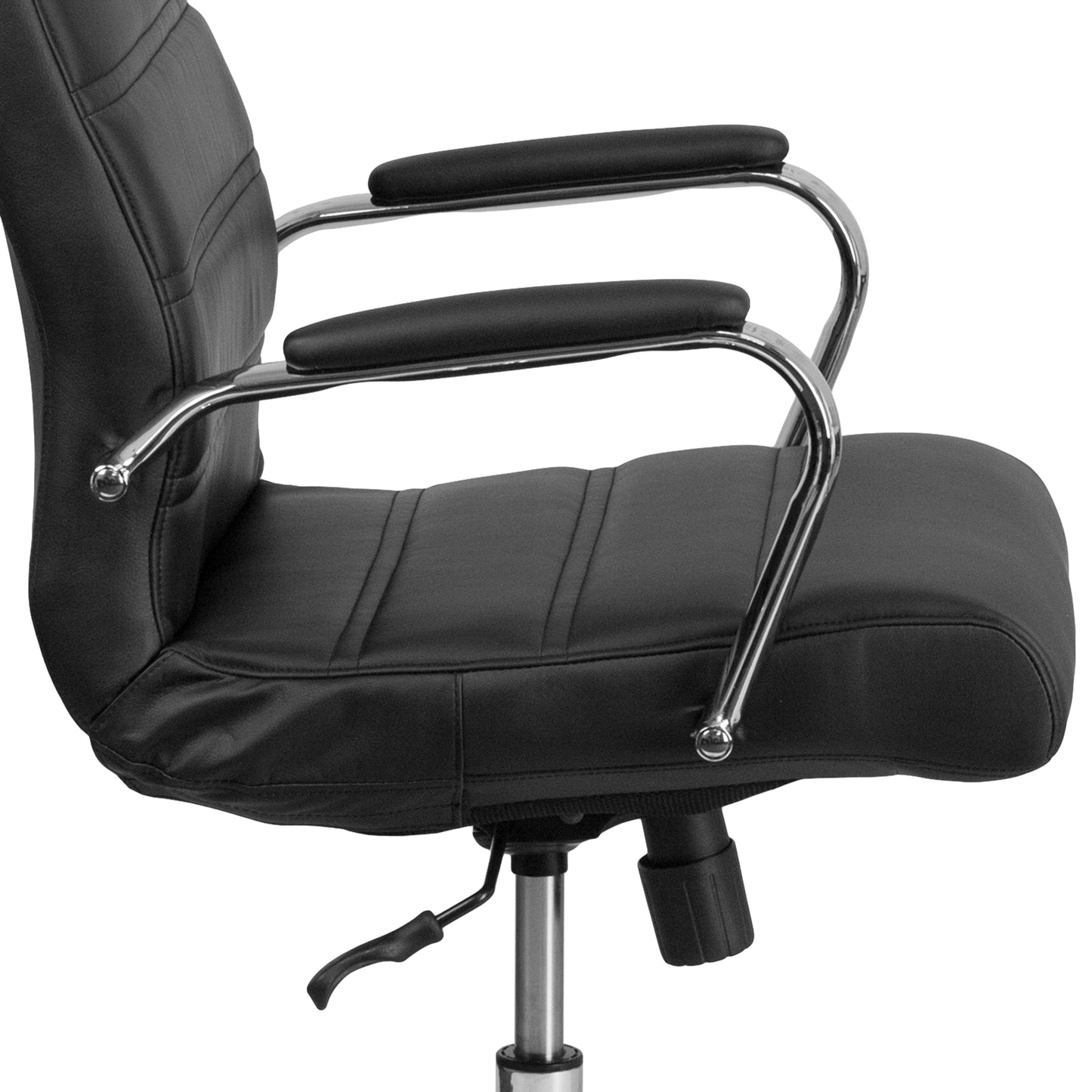 Whitney High Back Black LeatherSoft Executive Swivel Office Chair with Chrome Frame and Arms Black LeatherSoft/Chrome Frame