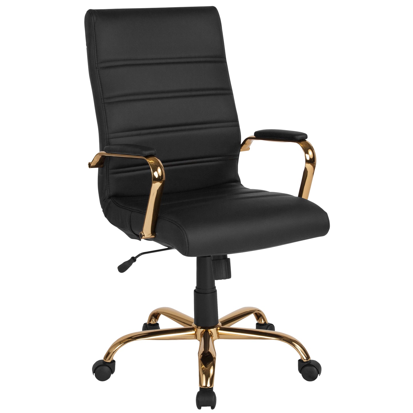 Whitney High Back Black LeatherSoft Executive Swivel Office Chair with Gold Frame and Arms Black LeatherSoft/Gold Frame