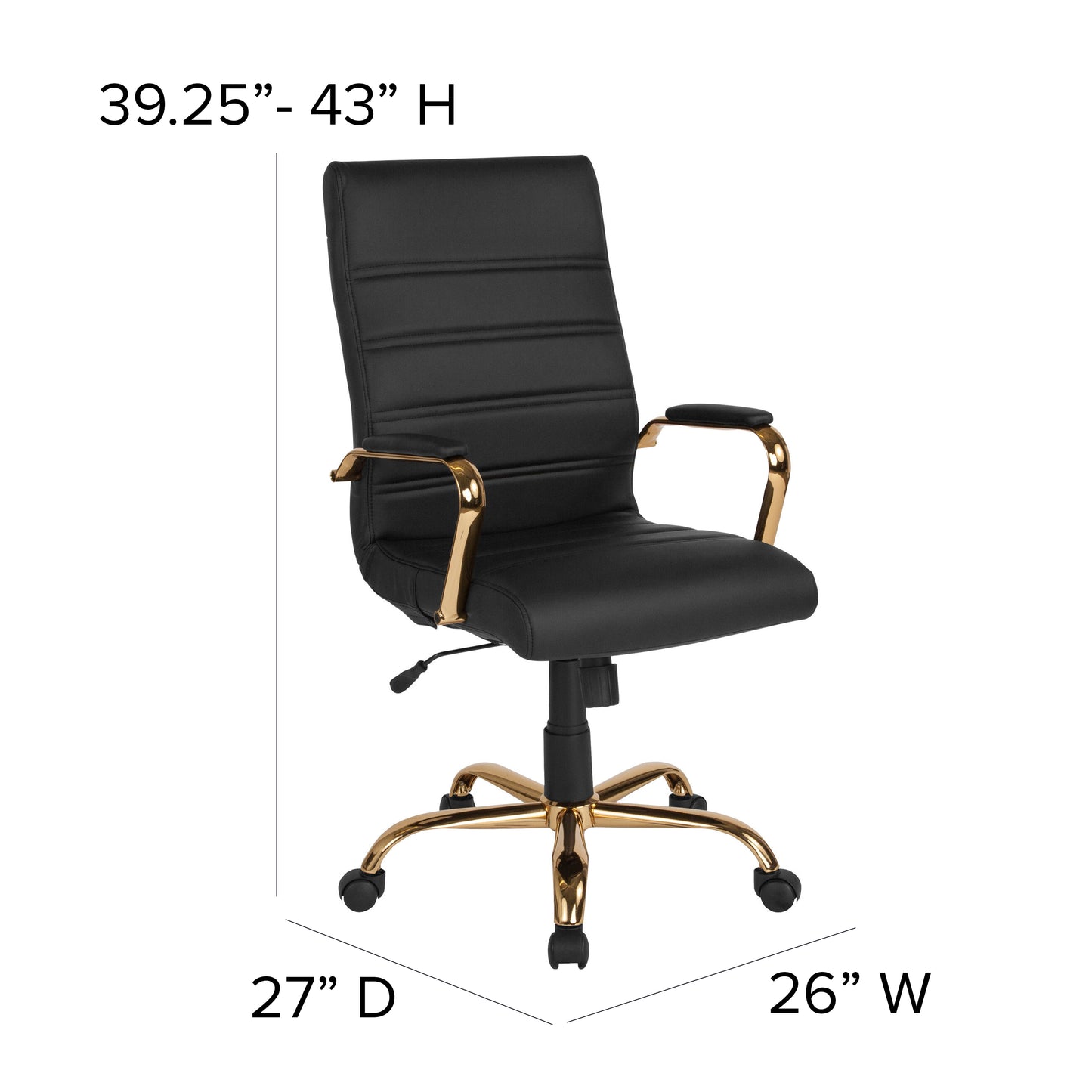 Whitney High Back Black LeatherSoft Executive Swivel Office Chair with Gold Frame and Arms Black LeatherSoft/Gold Frame