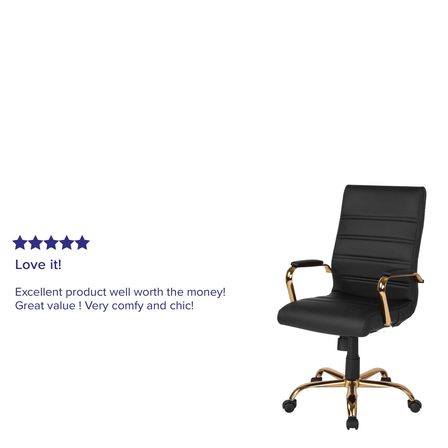 Whitney High Back Black LeatherSoft Executive Swivel Office Chair with Gold Frame and Arms Black LeatherSoft/Gold Frame