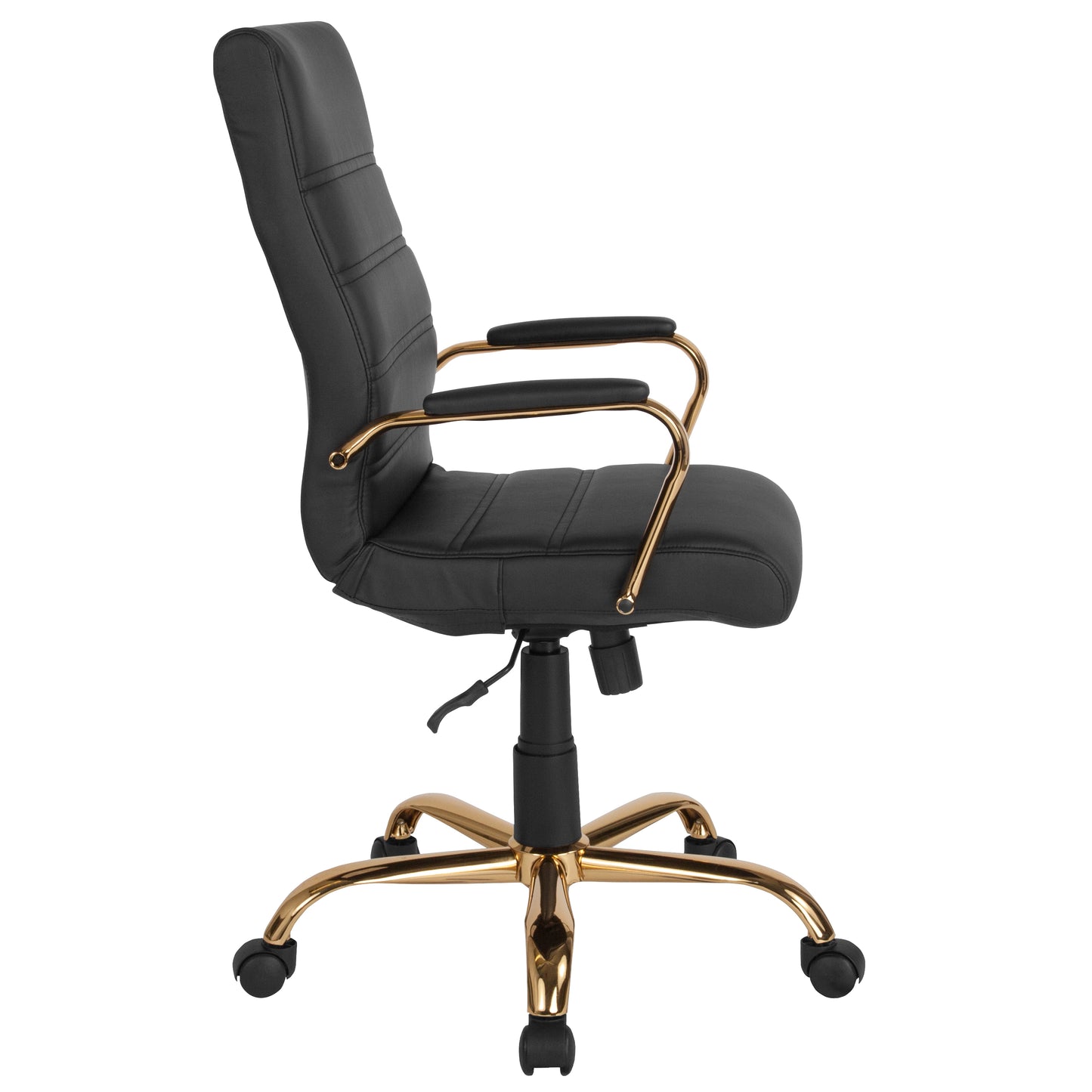 Whitney High Back Black LeatherSoft Executive Swivel Office Chair with Gold Frame and Arms Black LeatherSoft/Gold Frame
