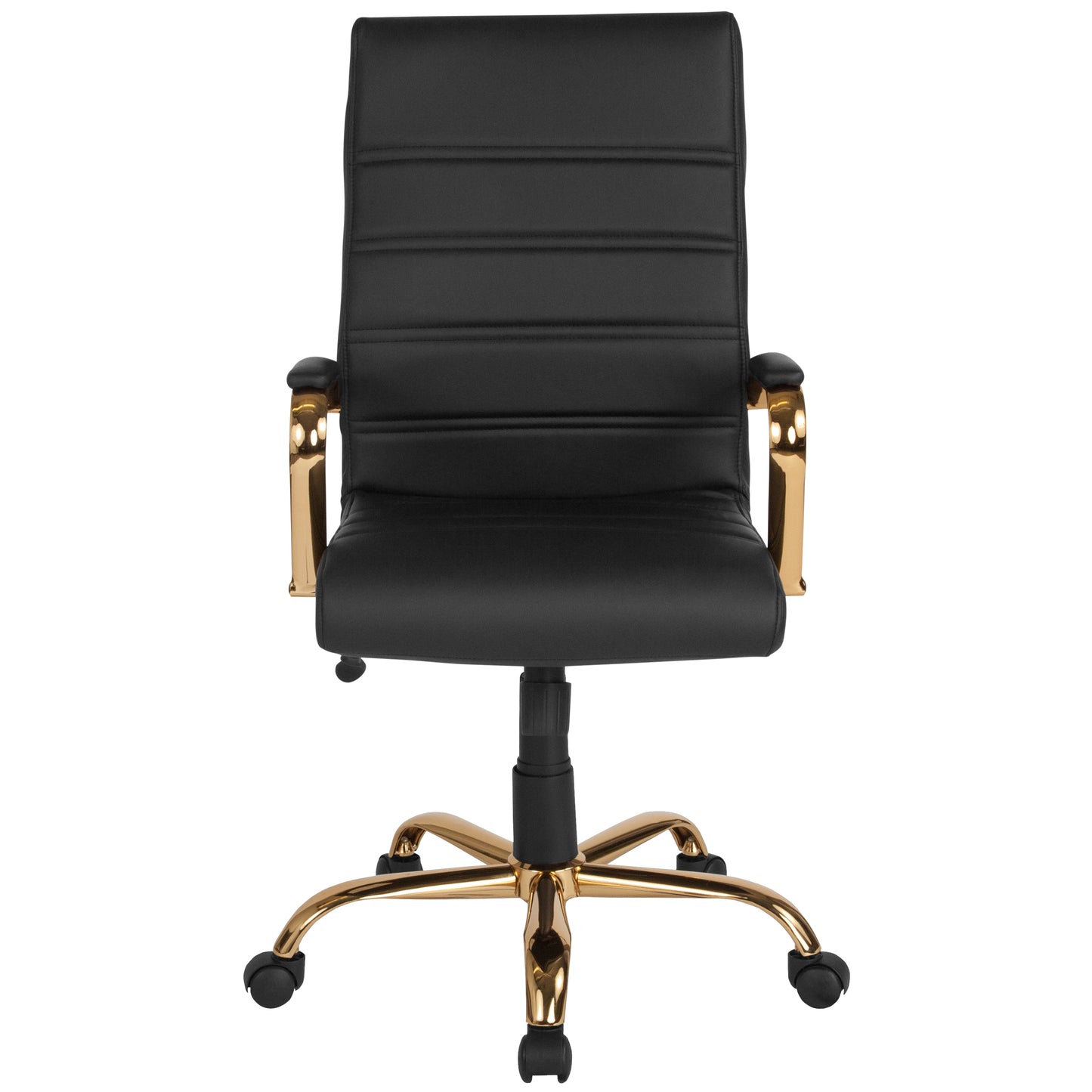 Whitney High Back Black LeatherSoft Executive Swivel Office Chair with Gold Frame and Arms Black LeatherSoft/Gold Frame