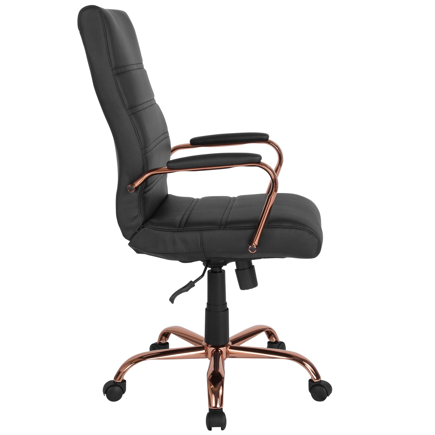 Whitney High Back Black LeatherSoft Executive Swivel Office Chair with Rose Gold Frame and Arms Black LeatherSoft/Rose Gold Frame