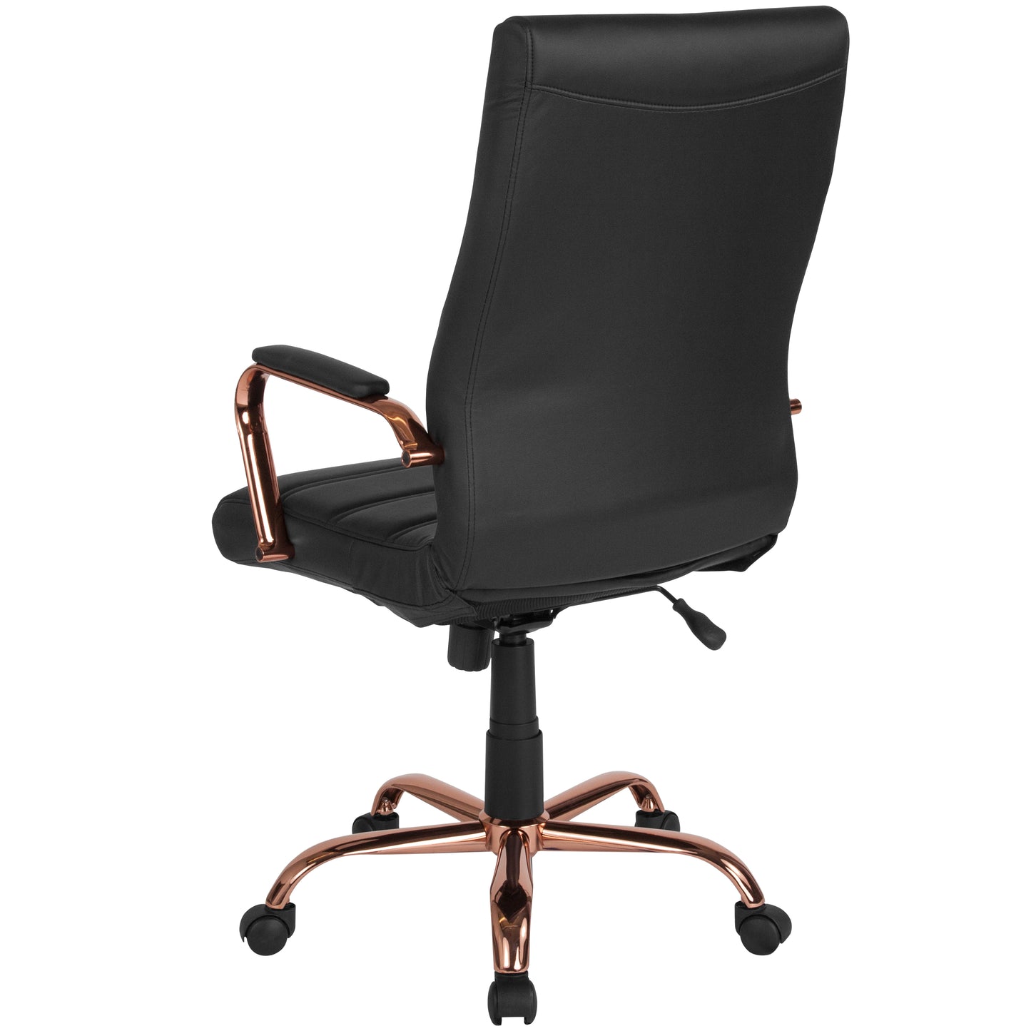 Whitney High Back Black LeatherSoft Executive Swivel Office Chair with Rose Gold Frame and Arms Black LeatherSoft/Rose Gold Frame