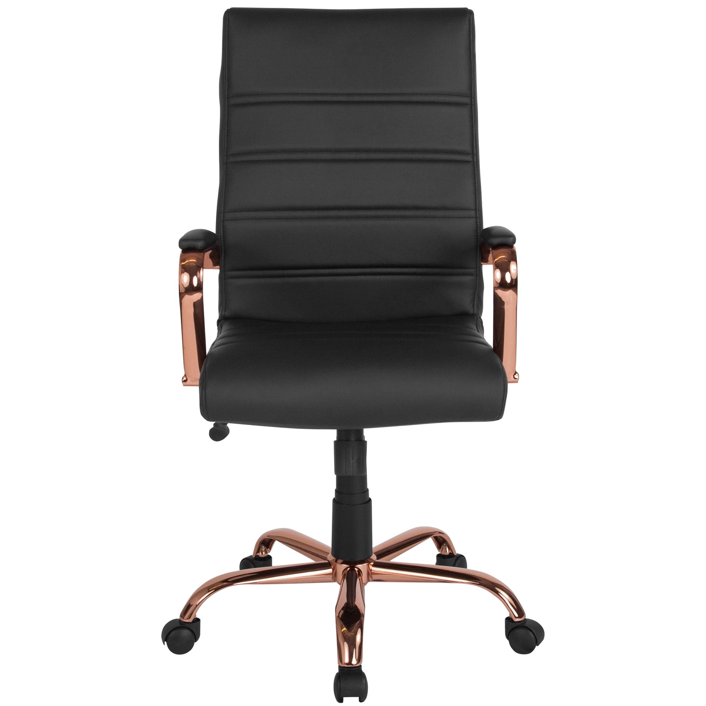 Whitney High Back Black LeatherSoft Executive Swivel Office Chair with Rose Gold Frame and Arms Black LeatherSoft/Rose Gold Frame