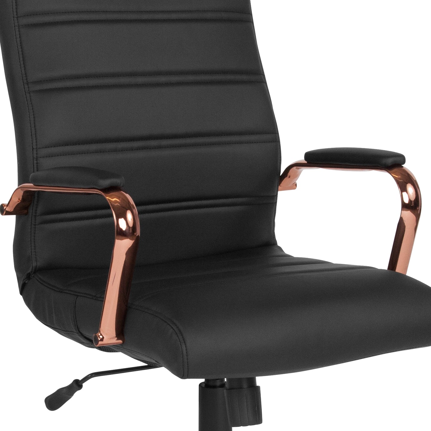 Whitney High Back Black LeatherSoft Executive Swivel Office Chair with Rose Gold Frame and Arms Black LeatherSoft/Rose Gold Frame