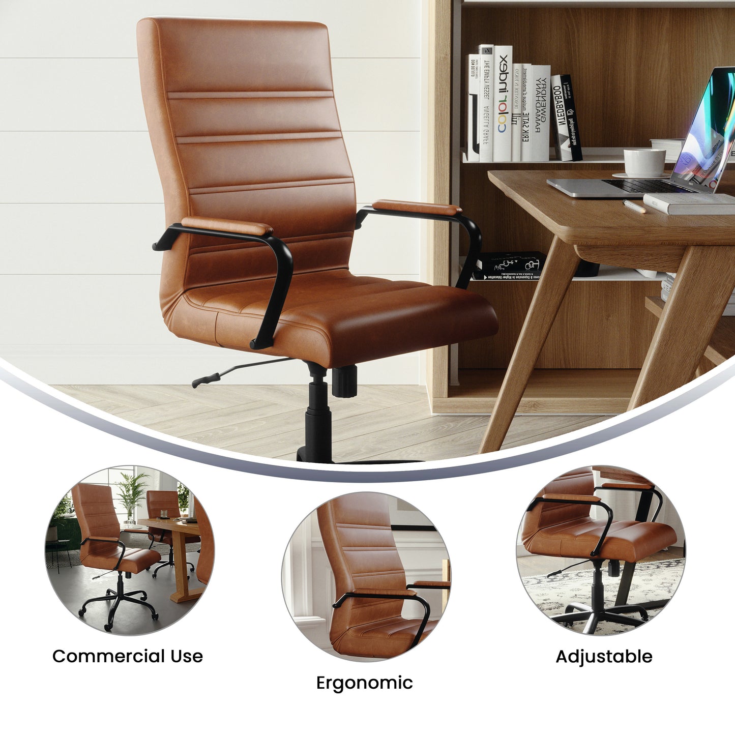 Whitney High Back Brown LeatherSoft Executive Swivel Office Chair with Black Frame and Arms Brown LeatherSoft/Black Frame