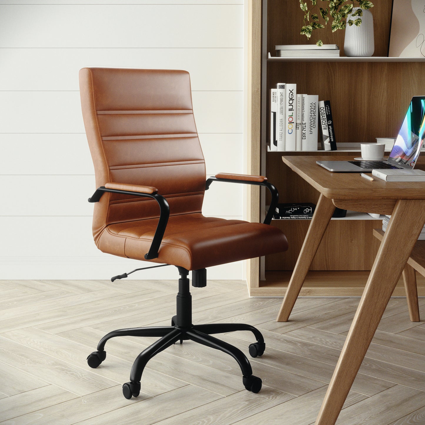Whitney High Back Brown LeatherSoft Executive Swivel Office Chair with Black Frame and Arms Brown LeatherSoft/Black Frame